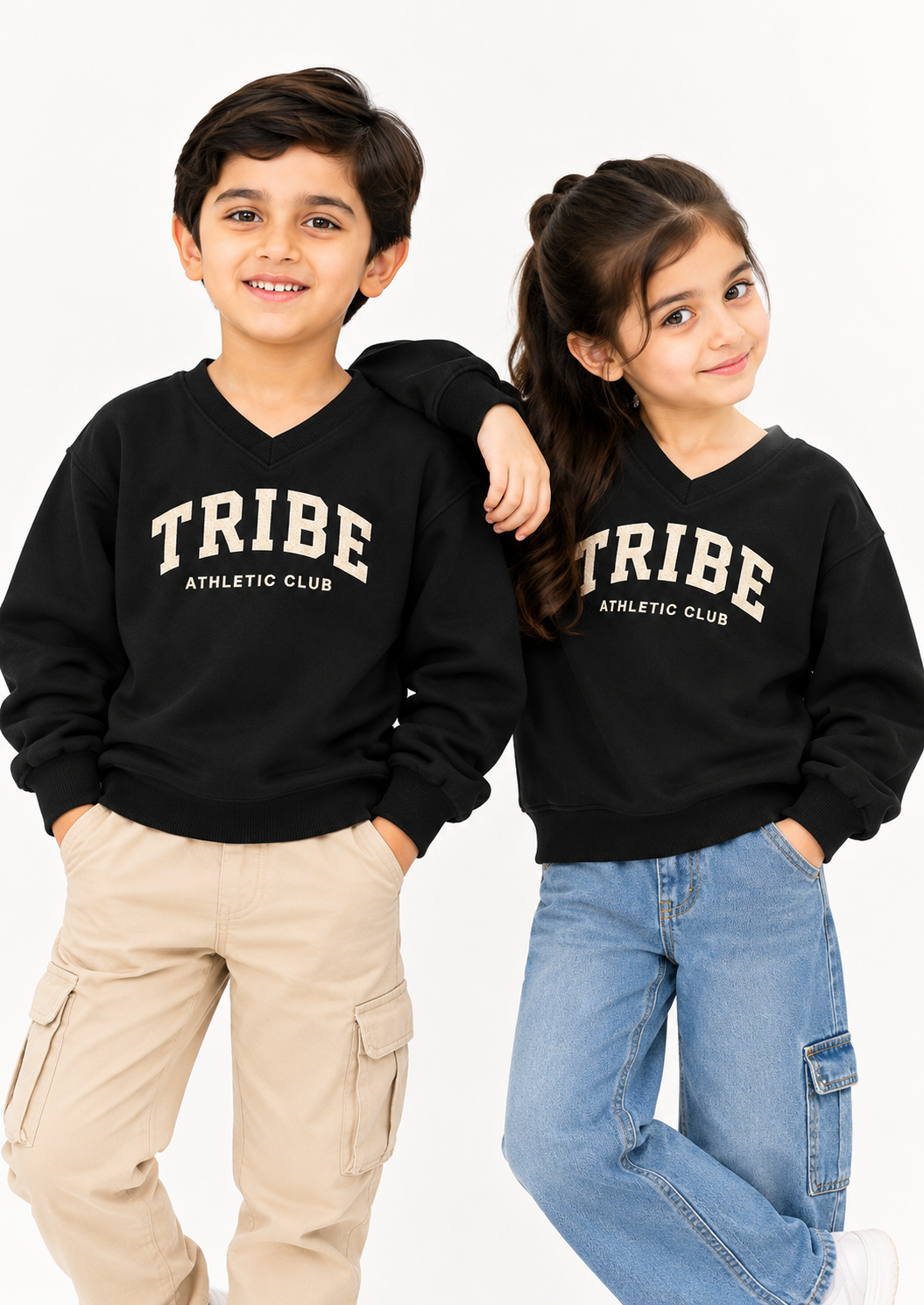 Trendy Tribe Kids’ Black V-Neck Sweatshirt – Athletic Club Graphic Pullover for Boys & Girls