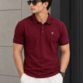 Trendy Tribe Men’s Burgundy Polo Shirt with Black Contrast Piping on Collar and Sleeve Cuffs