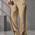 Trendy Tribe Men’s Sand Beige Relaxed-Fit Trousers with Bold Black Triple-Stripe Detailing