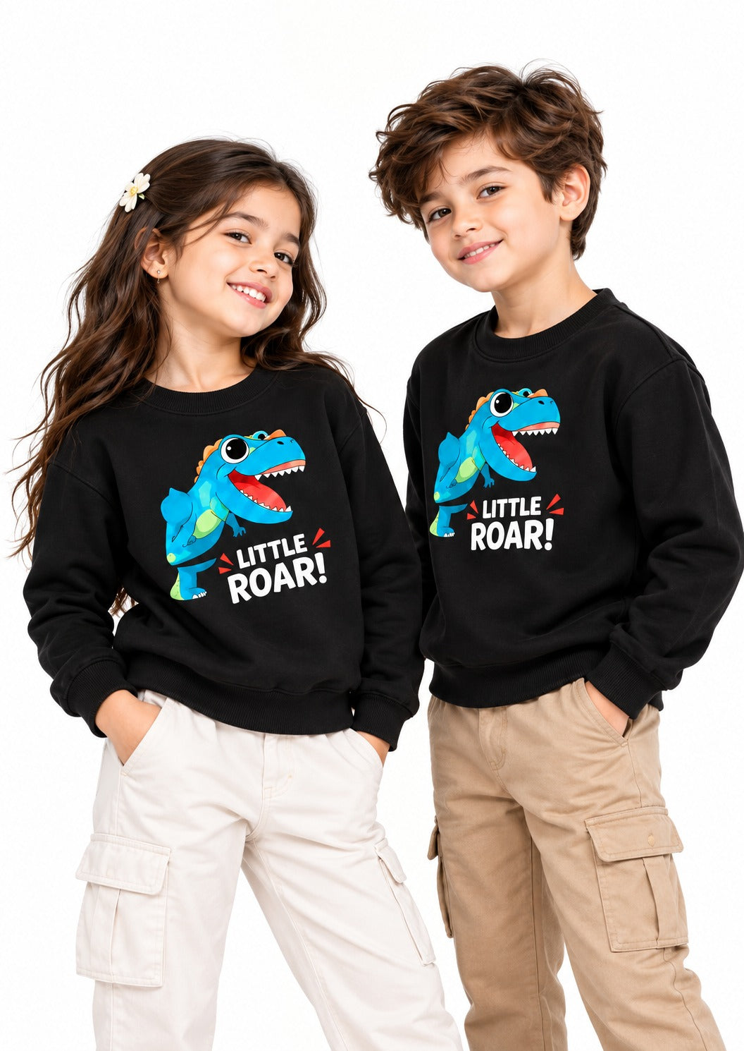 KIDS BLACK DINOSAUR GRAPHIC SWEATSHIRT – UNISEX BOYS & GIRLS