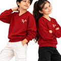 Trendy Tribe Kids’ Red V-Neck Sweatshirt – Classic Unisex Pullover for Boys & Girls