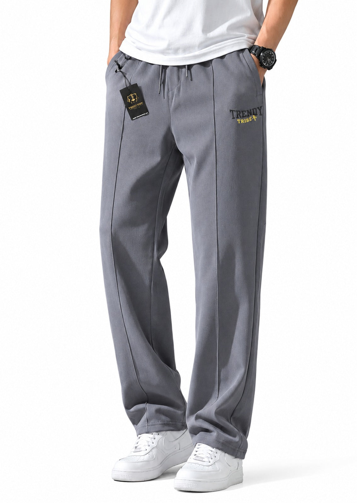 Trendy Tribe Men’s Steel Grey Relaxed-Fit Trousers with Straight-Leg Silhouette