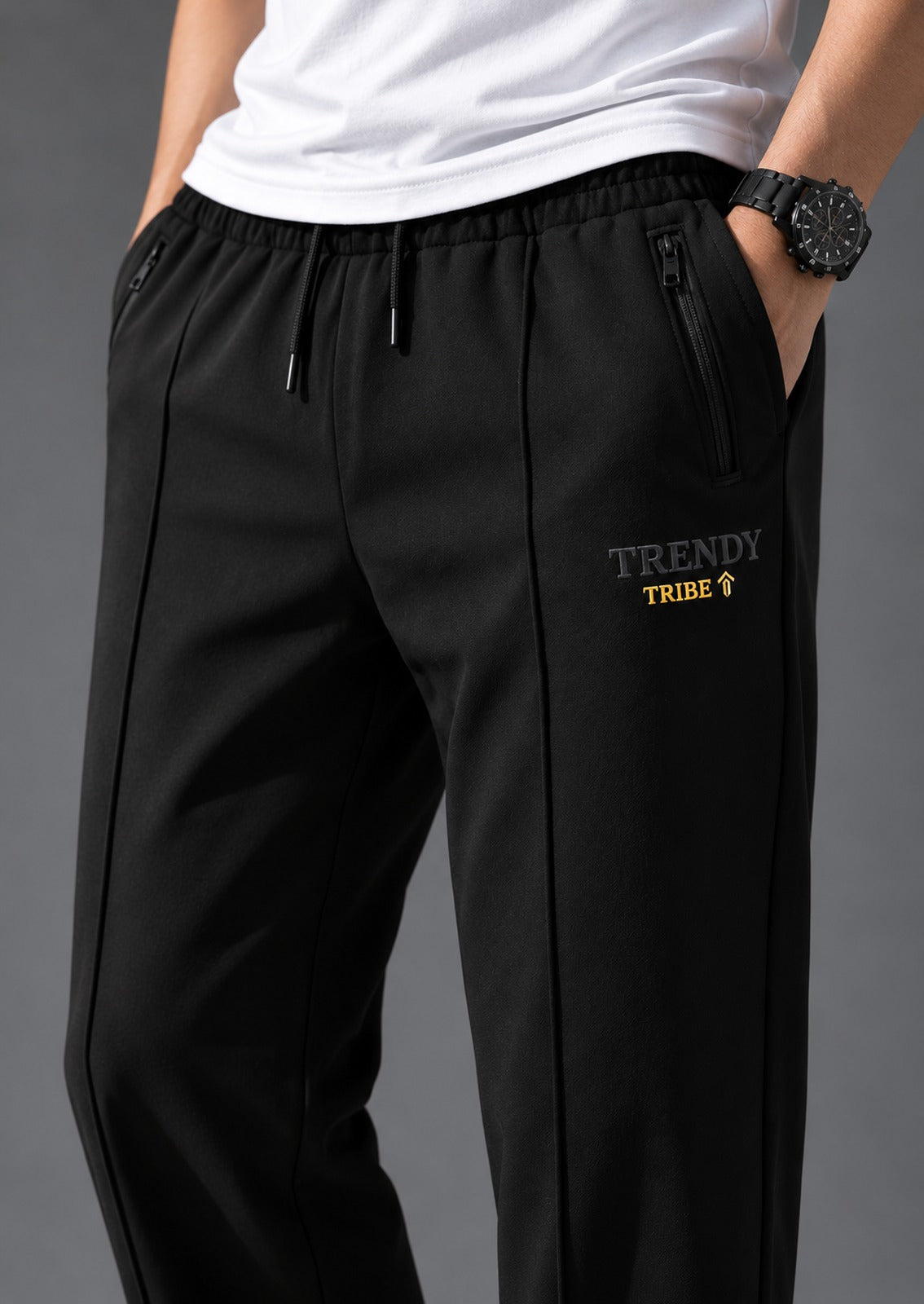 Trendy Tribe Men’s Premium Black Relaxed-Fit Trousers with Modern Straight-Leg Design