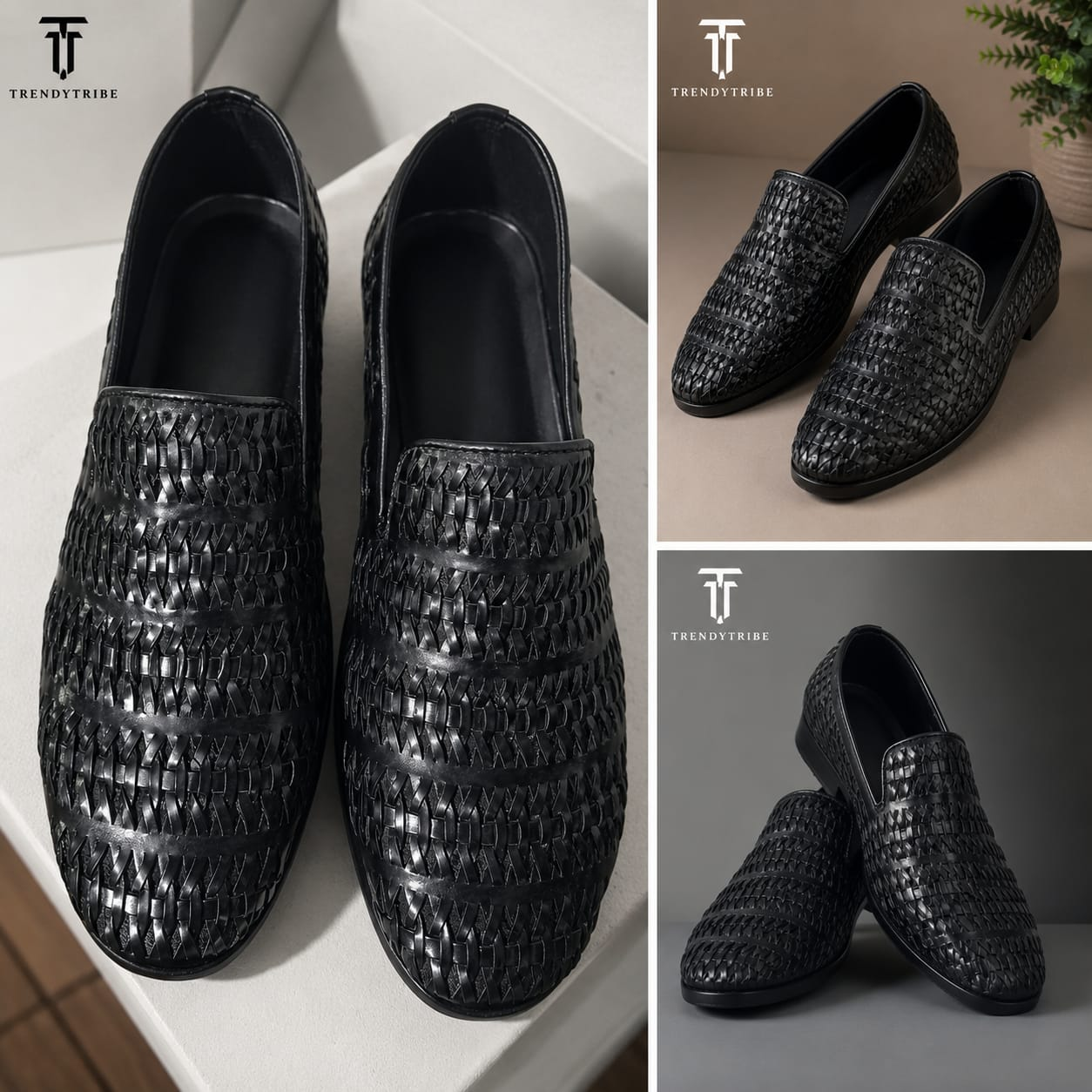 Premium Black Woven Moccasins for Men