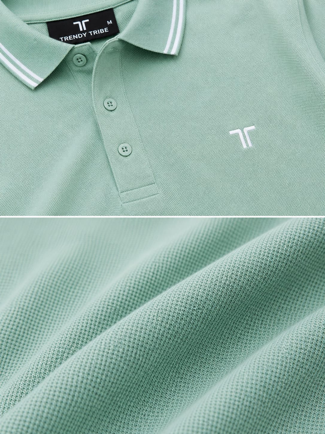 Mint green men's polo shirt by Trendy Tribe with TT logo and premium pique cotton fabric.