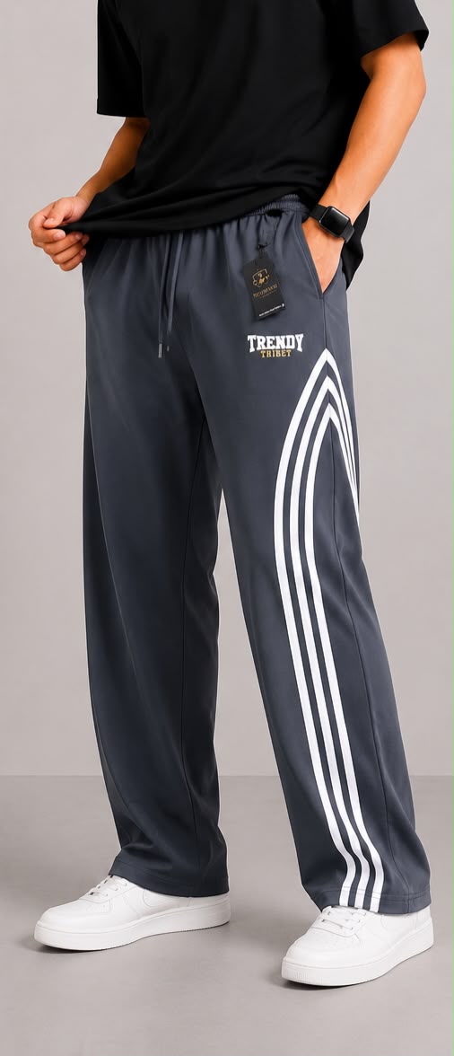 Men's Dark Grey Track Trousers with White Side Stripes
