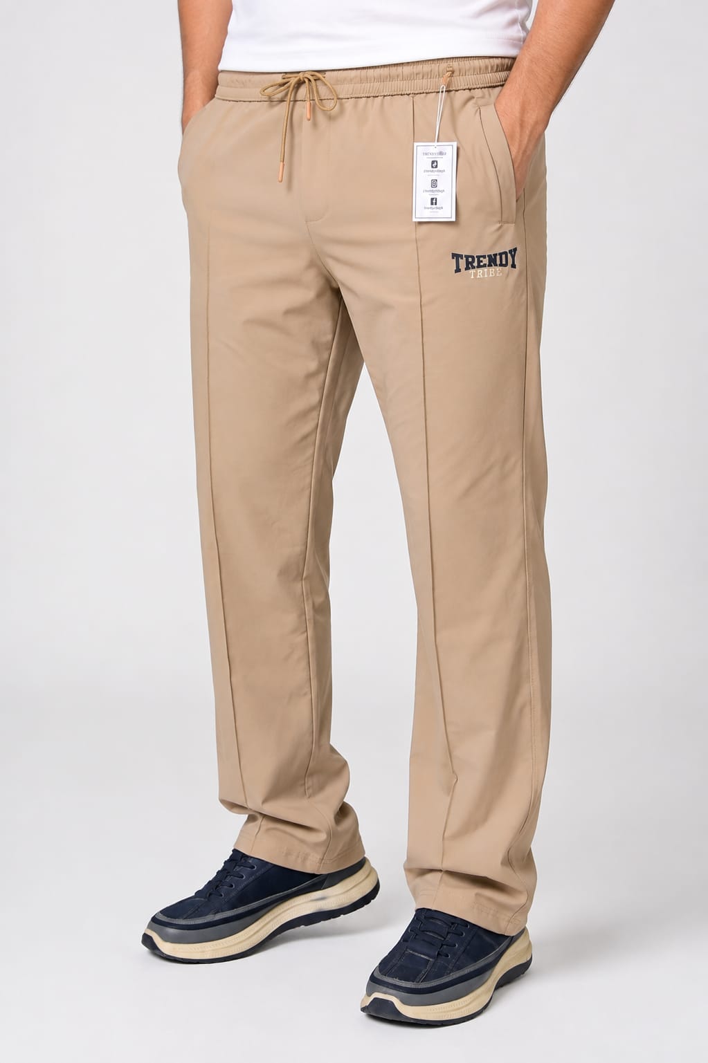 Trendy Tribe men's camel beige straight fit drawstring trouser with side pockets