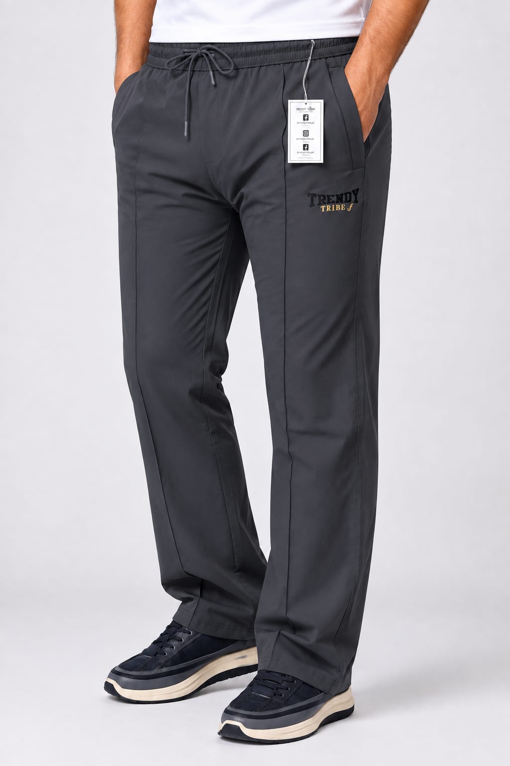 Trendy Tribe men’s charcoal grey straight fit drawstring trouser with side pockets