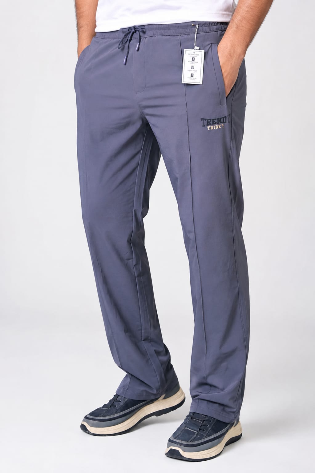 Trendy Tribe men’s Light Grey straight fit drawstring trouser with side pockets